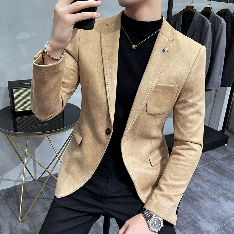 Men’s Blazer – Slim Fit – Suede Feel – Single-Breasted – Notch Lapel – Formal Style