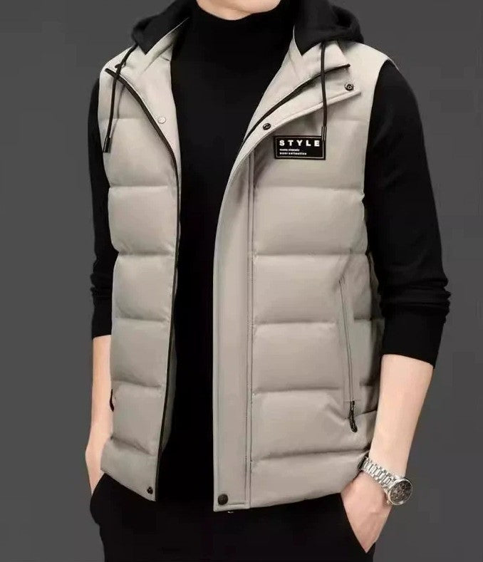 Men’s Hooded Vest – Quilted Down – Regular Fit – Zip Front – Sleeveless Layer