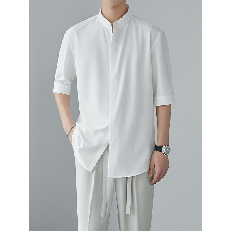 Men’s Long Sleeve Shirt – Relaxed Fit – Mandarin Collar – Lightweight Breathable Fabric