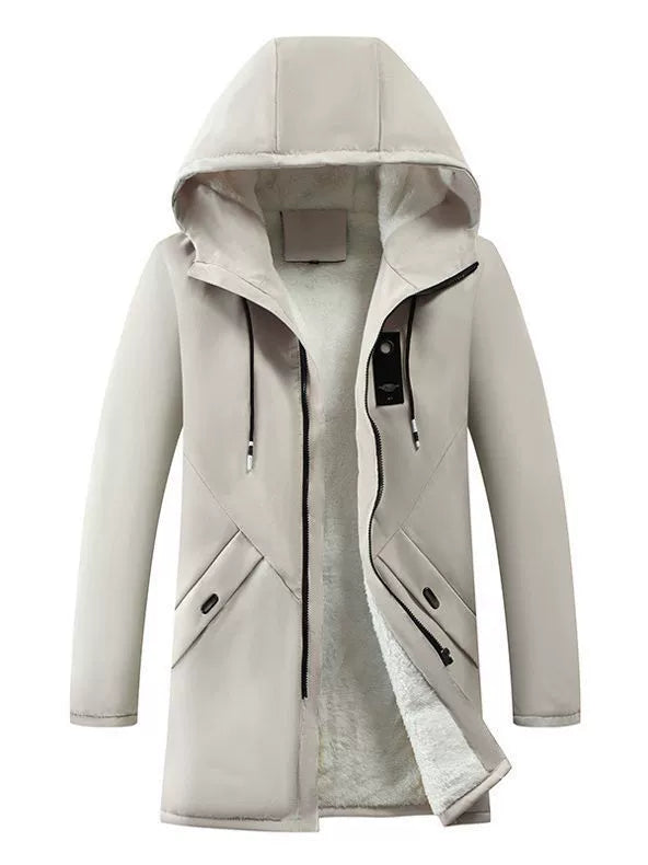 Men’s Hooded Jacket – Mid-Length – Fleece Lined – Windproof Standard Fit Outerwear