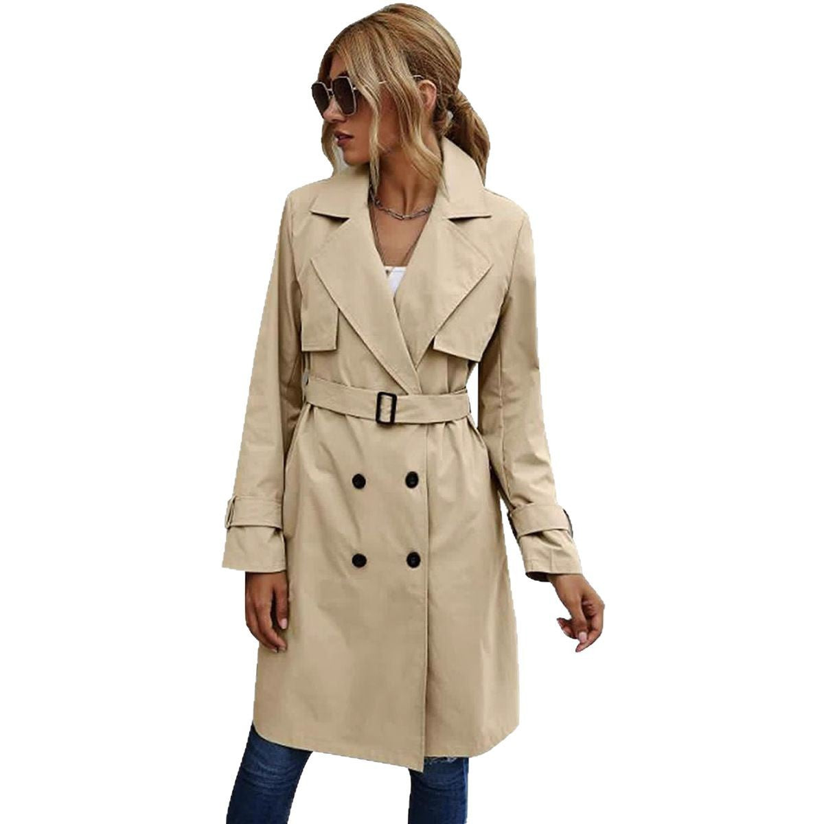 Women’s Long Coat – Wool Blend – Tailored Fit – Double-Breasted Formal Style