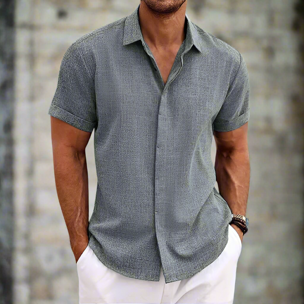 Men’s Short-Sleeve Shirt – Relaxed Fit – Breathable Blend – Button-Down Casual Wear