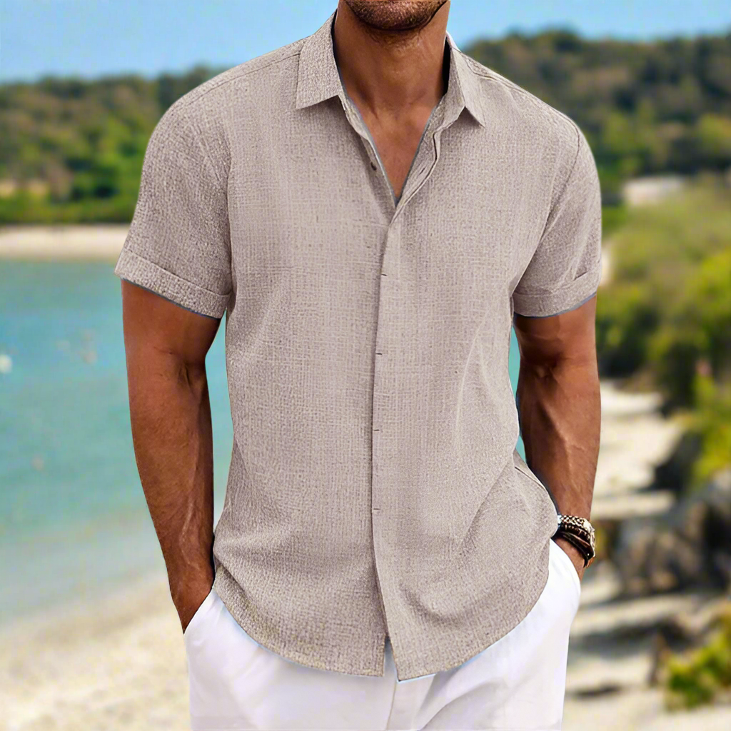 Men’s Short-Sleeve Shirt – Relaxed Fit – Breathable Blend – Button-Down Casual Wear