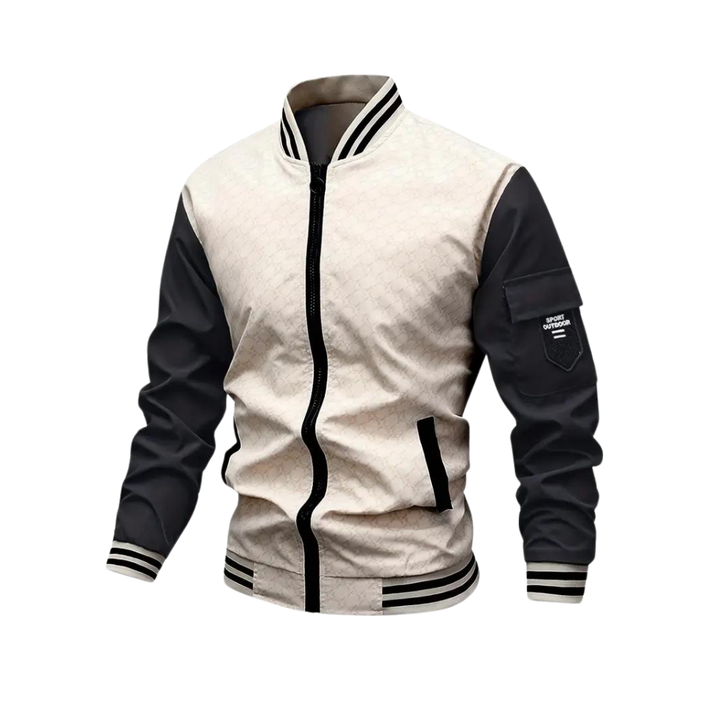 Men’s Bomber Jacket – Regular Fit – Zipper Front – Ribbed Trim – Patch Pocket