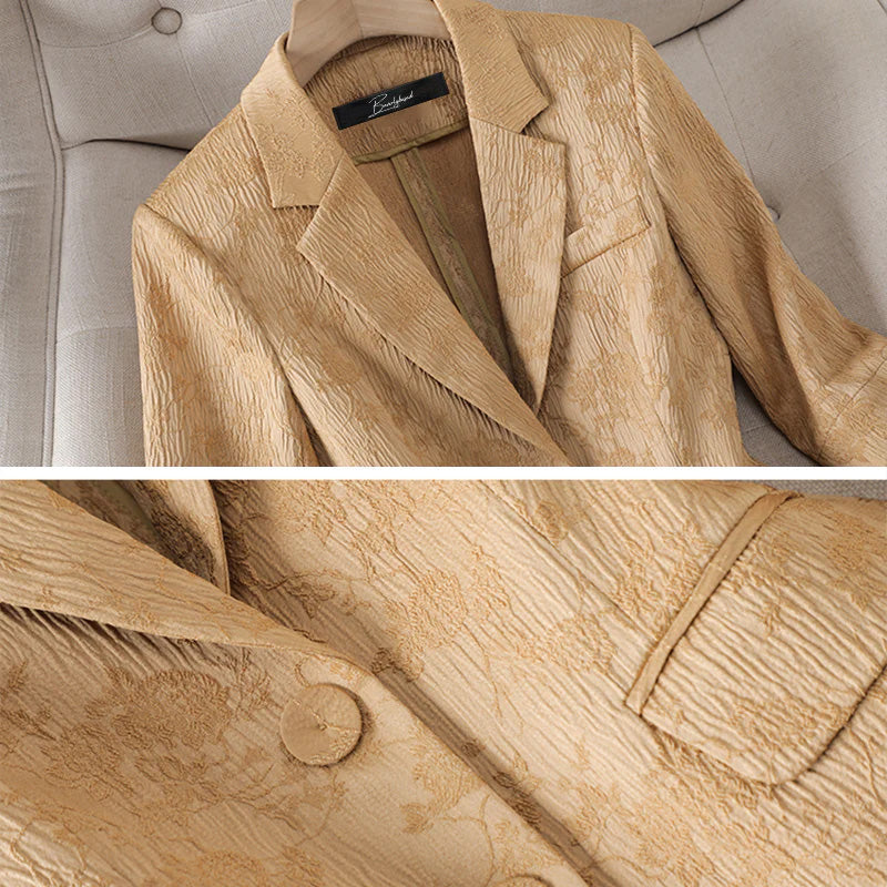 Women's Tailored Suit - Textured Blazer & Straight-Leg Trousers - Formal Elegant Fit