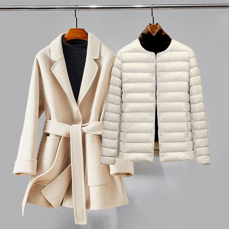 Women's Belted Overcoat - Tailored Fit - Wide Lapels - Elegant Formal Wear
Women's Quilted Puffer Jacket - Lightweight - Button-Up - Casual Warm Outerwear
