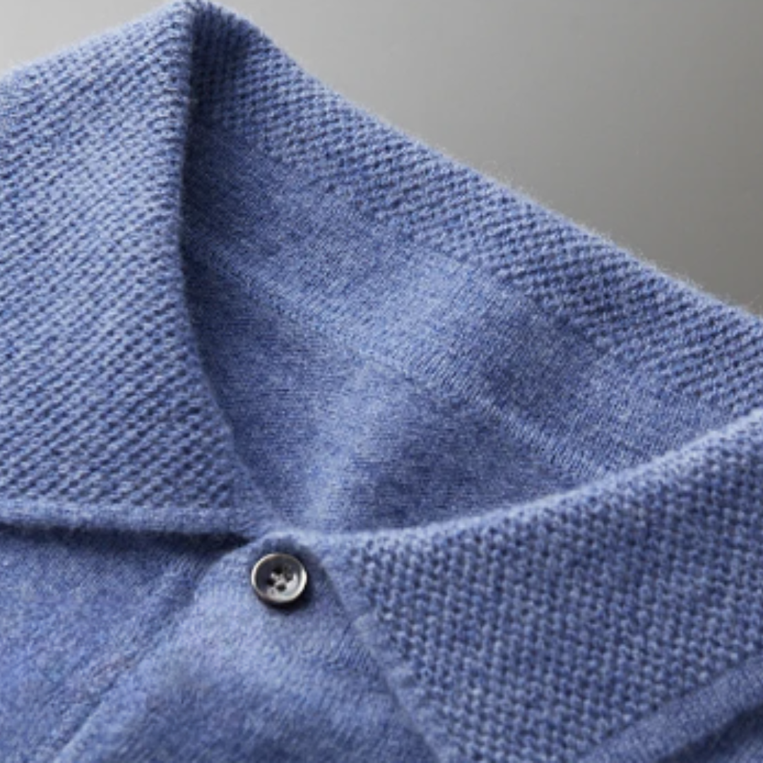 Men’s Polo Sweater – Merino Wool – Standard Fit – Button Placket – Ribbed Trim