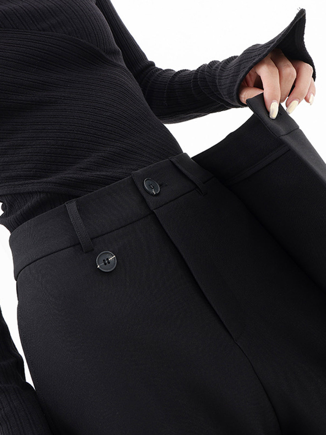 Women’s Wide-Leg Trousers - High Waist - Asymmetric Wrapover - Button Detail - Side Pockets
