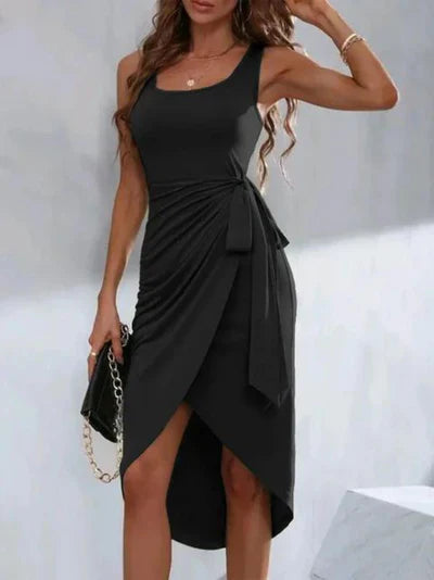 Women's Bodycon Midi Dress - Sleeveless Scoop Neck - Stretch Fabric Elegant Fit