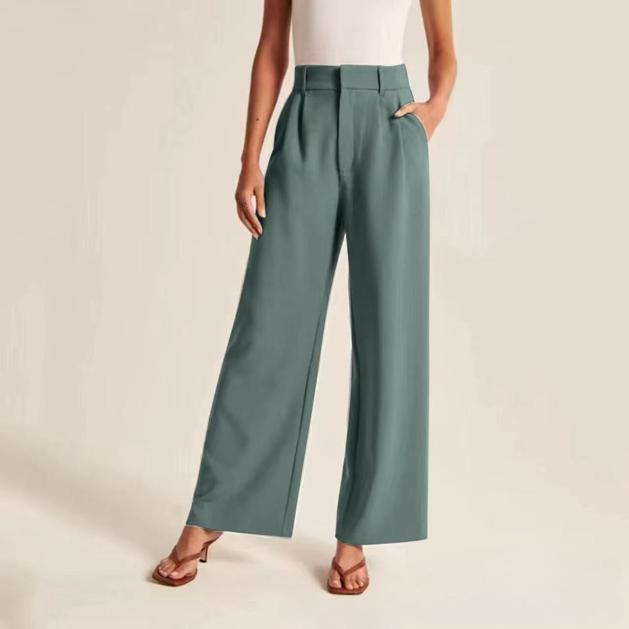 Women’s Wide-Leg Trousers – High Waist – Tailored Fit – Soft Drapey Fabric – Full Length