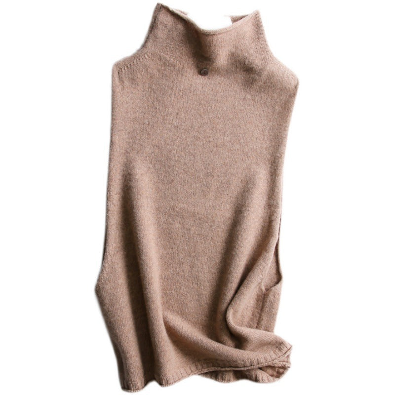 Women’s Sweater Vest – Wool Feel – Turtleneck – Relaxed Fit – Hip Length – Minimalist Style
