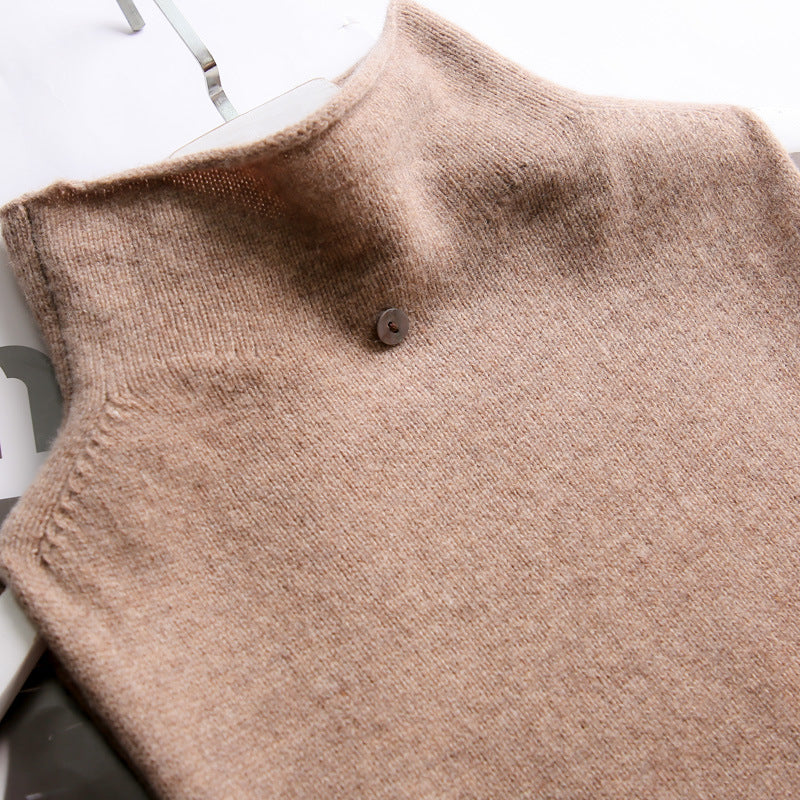 Women’s Sweater Vest – Wool Feel – Turtleneck – Relaxed Fit – Hip Length – Minimalist Style