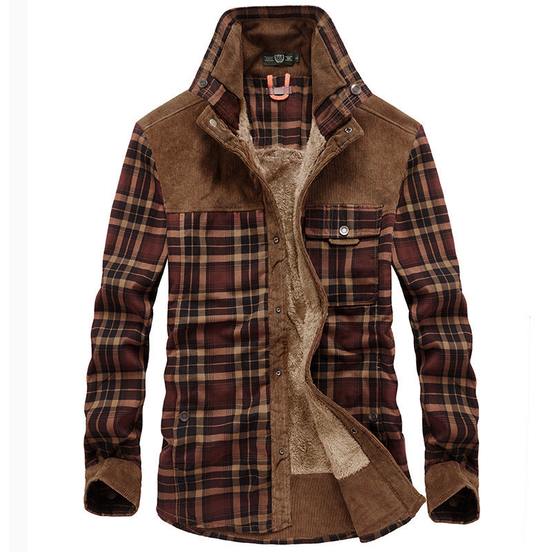 Men’s Jacket – Relaxed Fit – Wool Feel – Fleece Lined – Plaid – Button Front