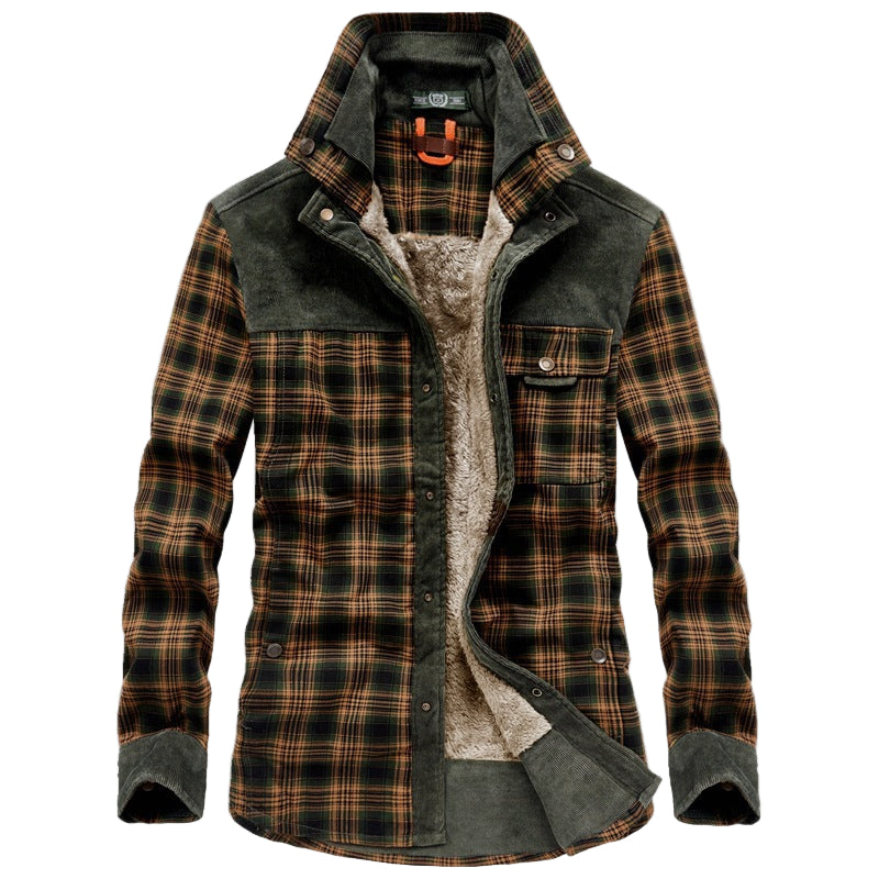 Men’s Jacket – Relaxed Fit – Wool Feel – Fleece Lined – Plaid – Button Front