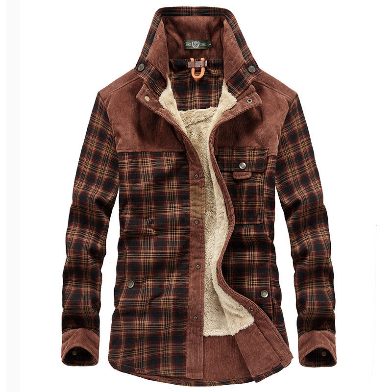 Men’s Jacket – Relaxed Fit – Wool Feel – Fleece Lined – Plaid – Button Front
