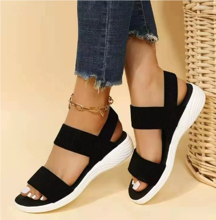 Women’s Sandals – Open Toe – Elastic Straps – Cushioned Sole – Breathable Blend – Casual Fit