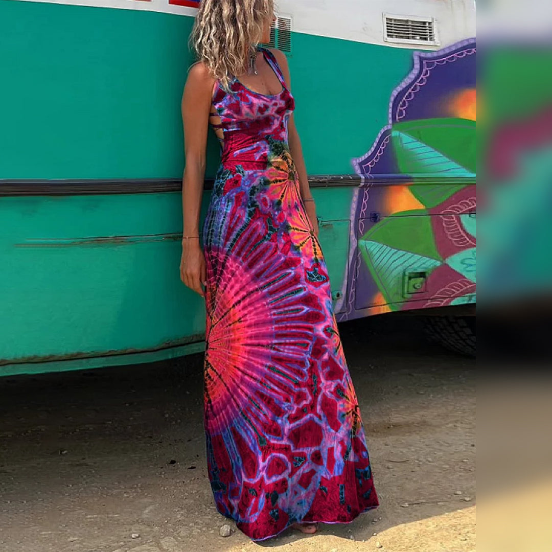 Women's Maxi Dress - Sleeveless Scoop Neck - Flowing Fit - Bold Graphic Print