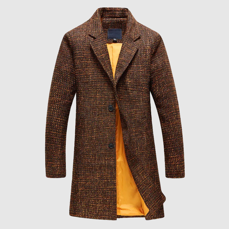 Men’s Wool Coat – Tailored Fit – Notched Lapel – Mid Length – Button Front Formal Wear