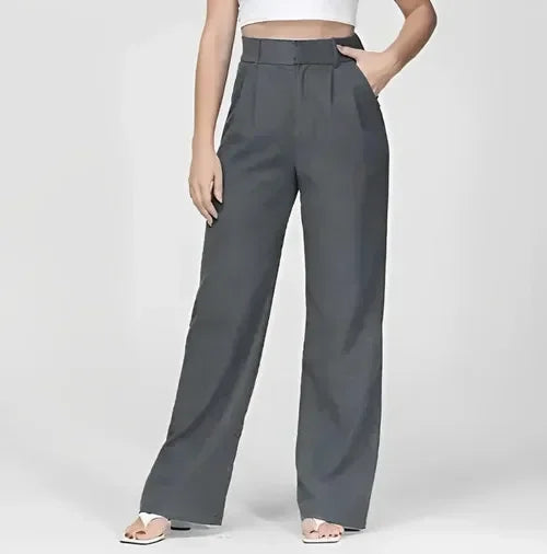 Women’s Tailored Trousers – Wide Leg – High Waist – Front Pleats – Full Length