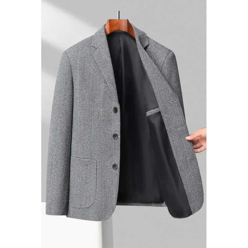 Men’s Blazer – Tailored Fit – Wool Blend – Herringbone – Notched Lapel – 3 Button