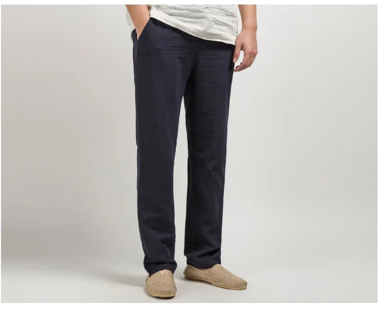 Men’s Linen Trousers – Relaxed Straight Fit – Breathable Lightweight – Full Length