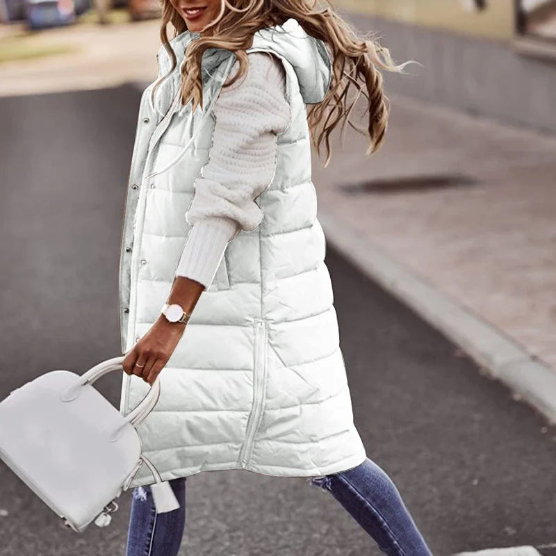 Women’s Quilted Vest – Relaxed Fit – Long Length – Hooded – Insulated Casual Layer