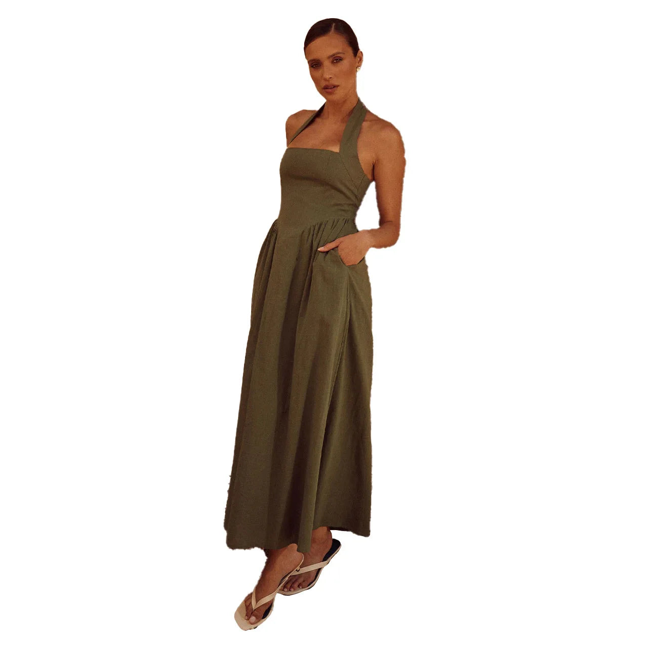 Women's Maxi Dress - Square Neck - A-Line Silhouette - Wide Straps - Flowy Lightweight