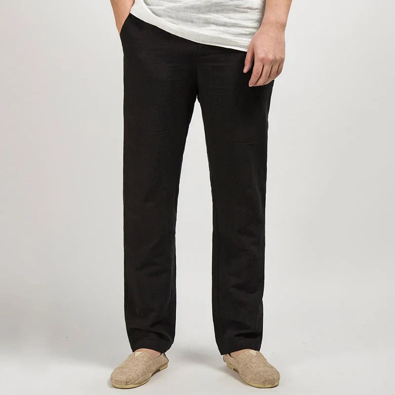 Men’s Linen Trousers – Relaxed Straight Fit – Breathable Lightweight – Full Length