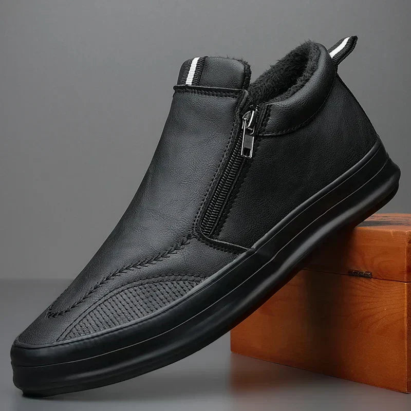 Men’s Leather Sneakers – Mid Top – Sleek Fit – Side Zip – Breathable Lining