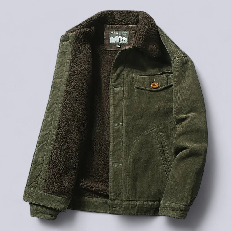 Men’s Corduroy Jacket – Structured Fit – Sherpa Lined – Button Front – Hip Length