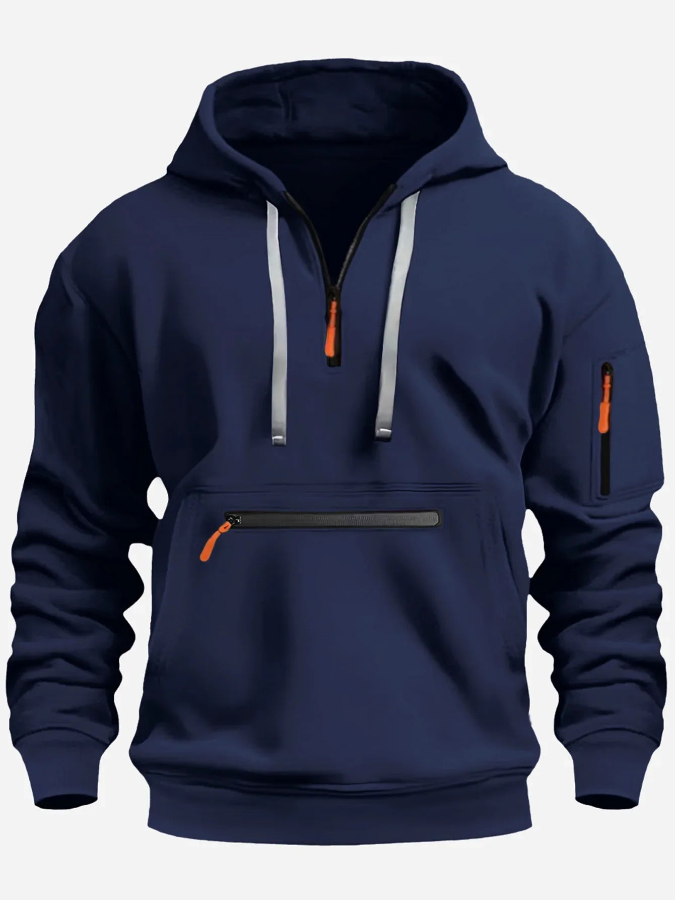 Men’s Sweatshirt – Fleece – Loose Fit – Half Zip Hooded – Ribbed Cuffs – Zip Pockets