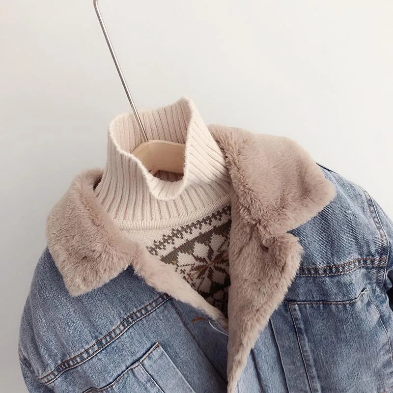 Kids' Denim Jacket - Fleece Lined - Relaxed Fit - Warm Casual Outerwear