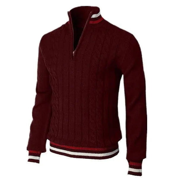 Men’s Turtleneck Sweater – Wool Knit – Slim Fit – Zip Neck – Cable Knit – Ribbed Trim