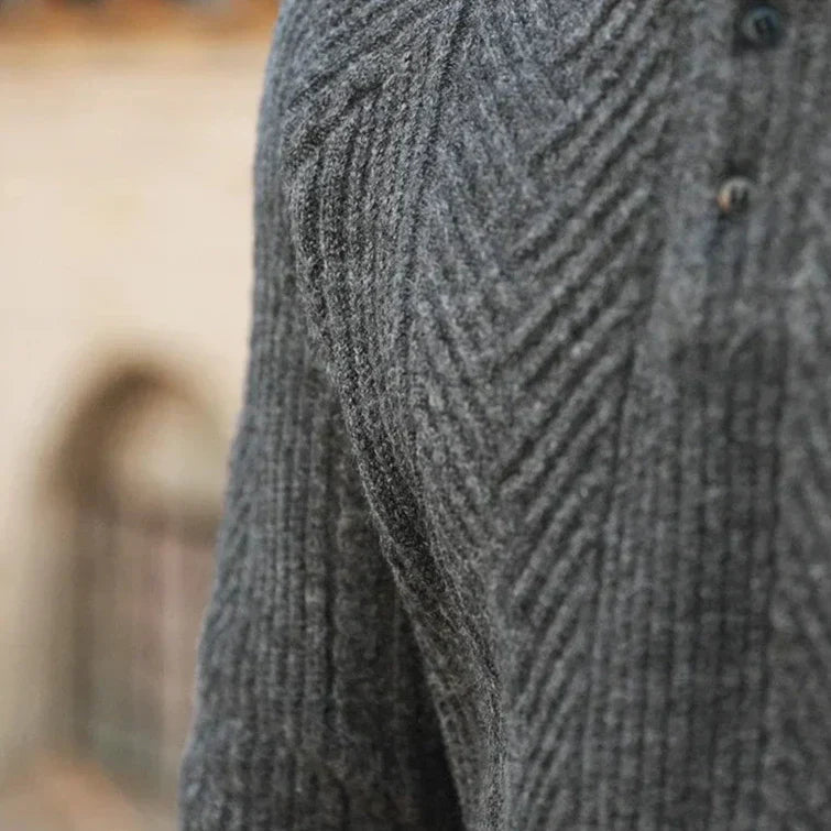 Men’s Knitted Sweater – Slim Fit – Cable Knit – Polo Collar – Long Sleeve Smart Wear