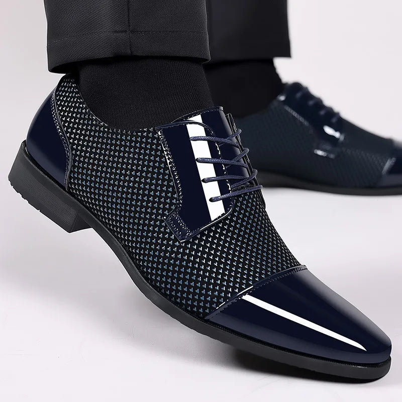 Men’s Formal Lace-Up Shoes – Polished Leather & Textured Fabric – Sleek Fit