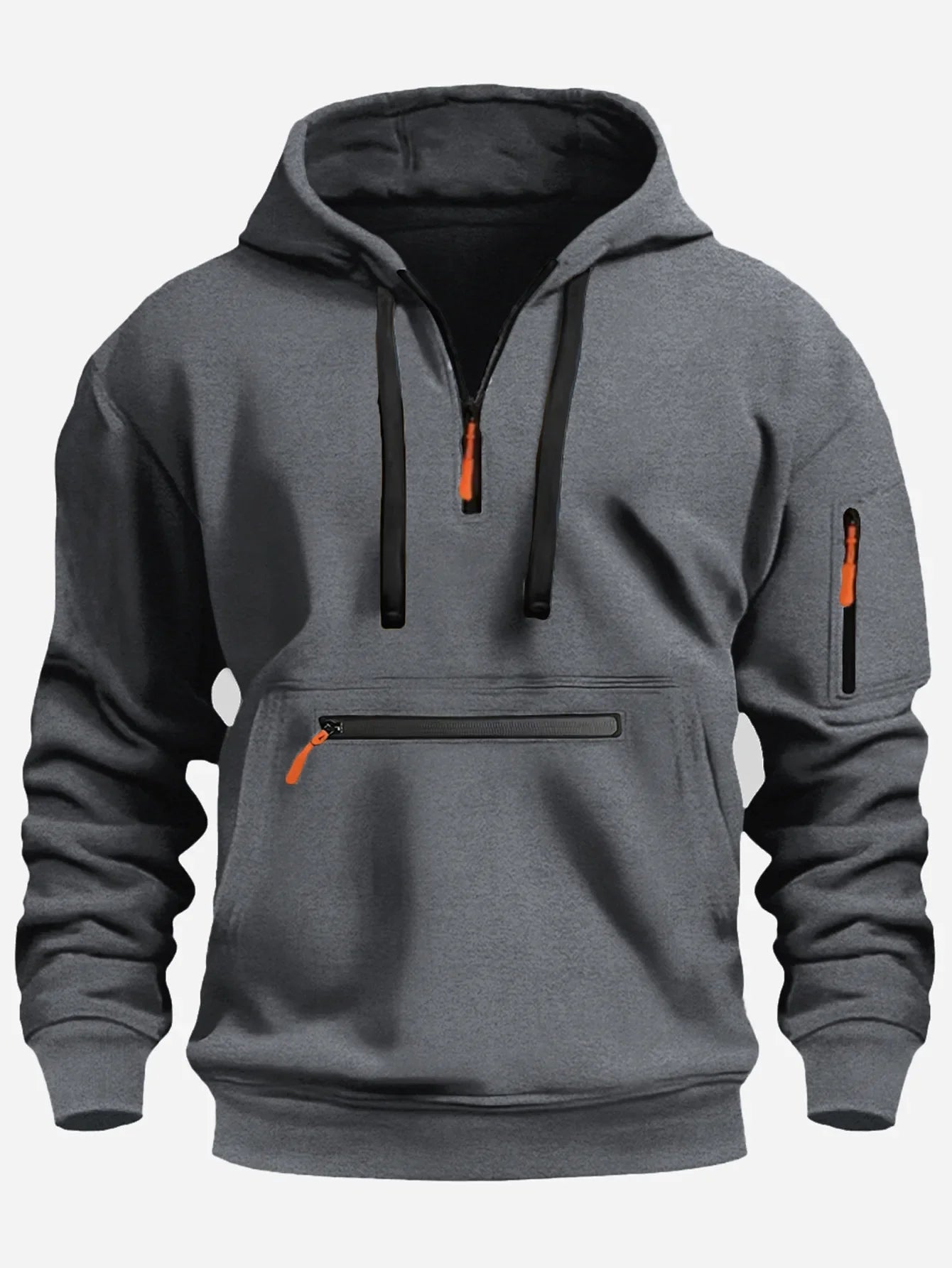 Men’s Sweatshirt – Fleece – Loose Fit – Half Zip Hooded – Ribbed Cuffs – Zip Pockets