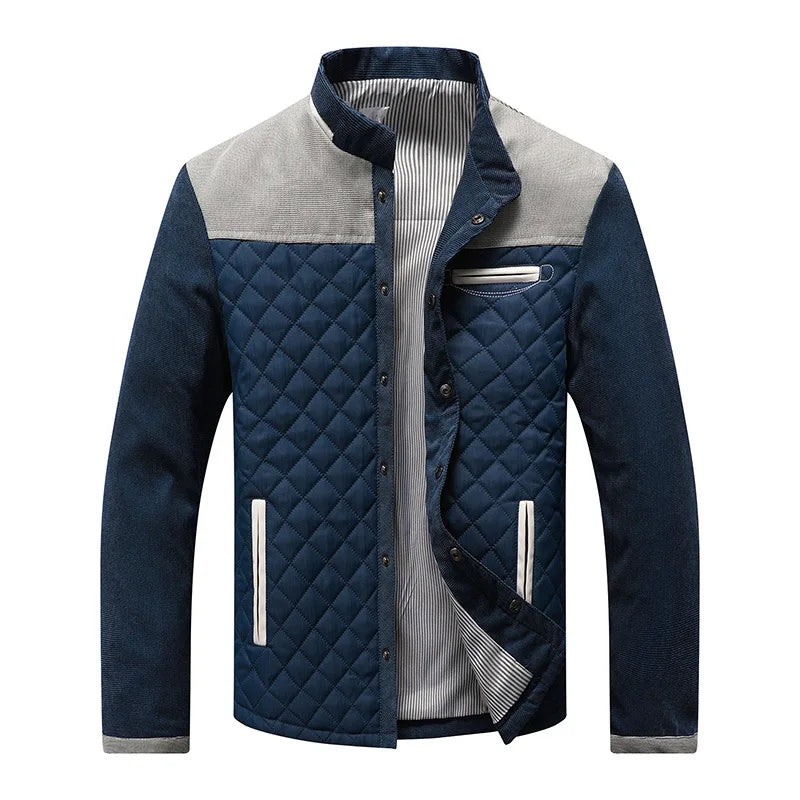Men’s Quilted Jacket – Tailored Fit – Diamond Pattern – Stand Collar – Contrast Trim