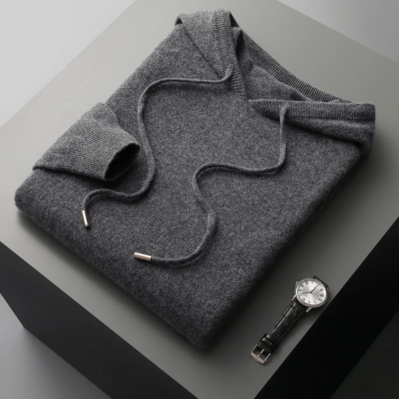 Men’s Hoodie – Cashmere Knit – Classic Fit – Ribbed Cuffs – Hooded Casual Wear