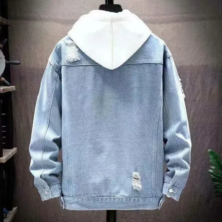 Men’s Denim Jacket – Distressed Loose Fit – Single Breasted – Streetwear Style