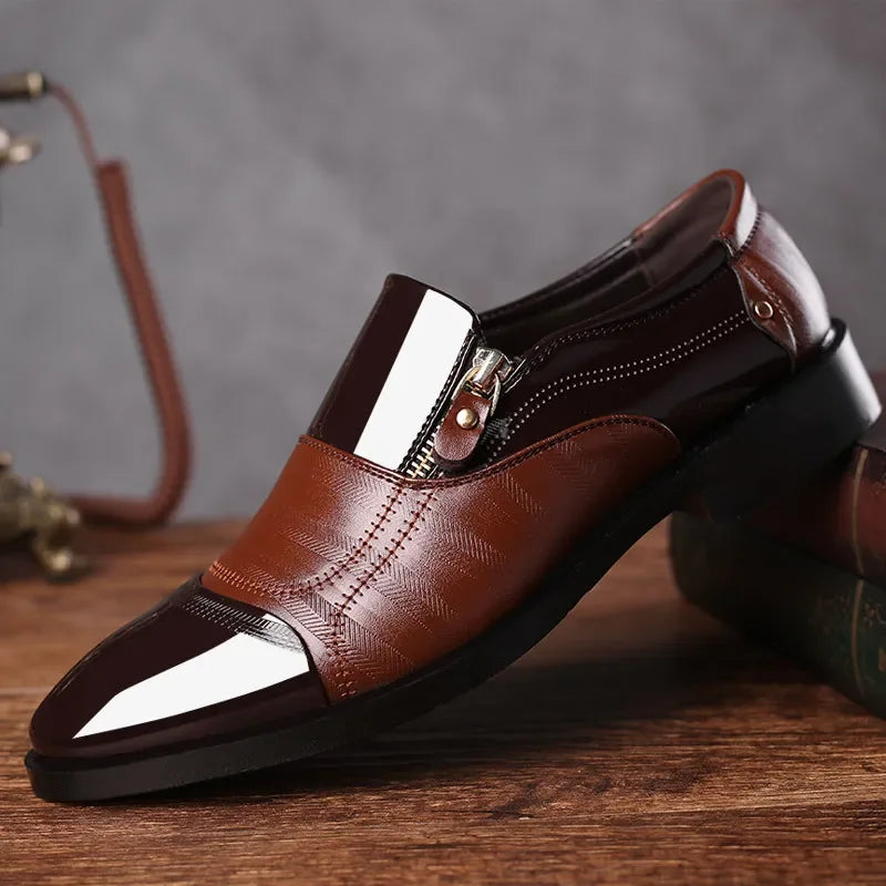 Men’s Dress Shoes - Pointed Toe - Side Zip Closure - Polished Finish - Breathable Formal Wear