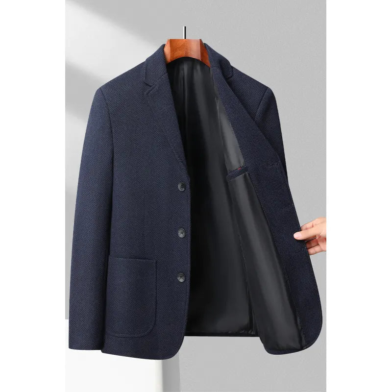 Men’s Blazer – Tailored Fit – Wool Blend – Herringbone – Notched Lapel – 3 Button