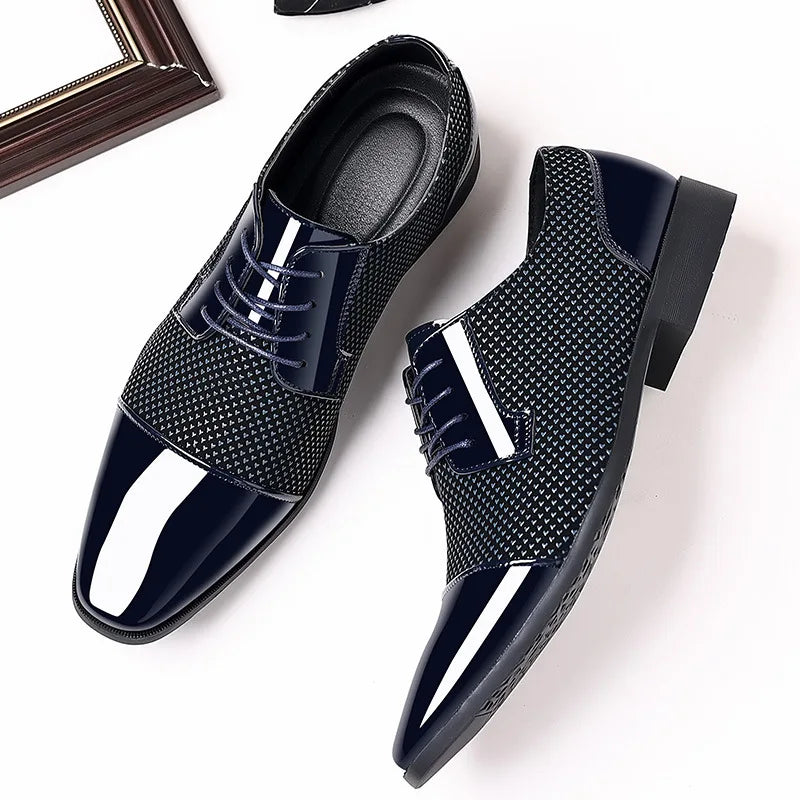 Men’s Formal Lace-Up Shoes – Polished Leather & Textured Fabric – Sleek Fit
