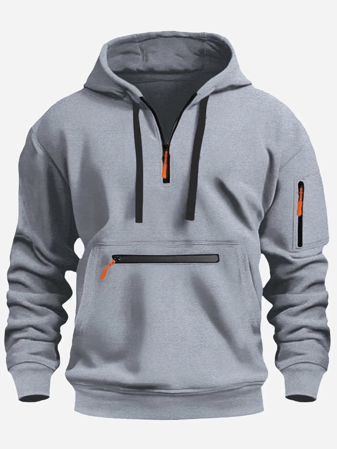 Men’s Sweatshirt – Fleece – Loose Fit – Half Zip Hooded – Ribbed Cuffs – Zip Pockets