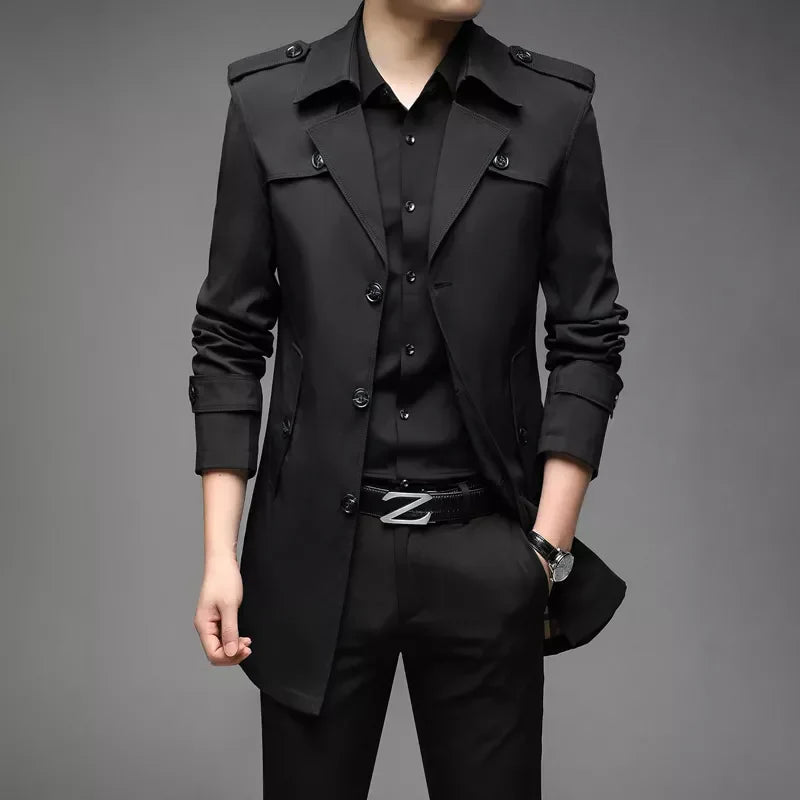 Men’s Trench Coat – Tailored Fit – Double Breasted – Structured Silhouette – Medium Length