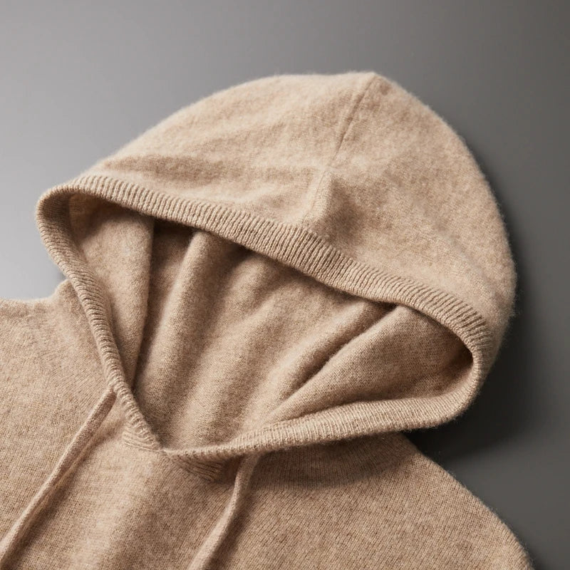 Men’s Hoodie – Cashmere Knit – Classic Fit – Ribbed Cuffs – Hooded Casual Wear