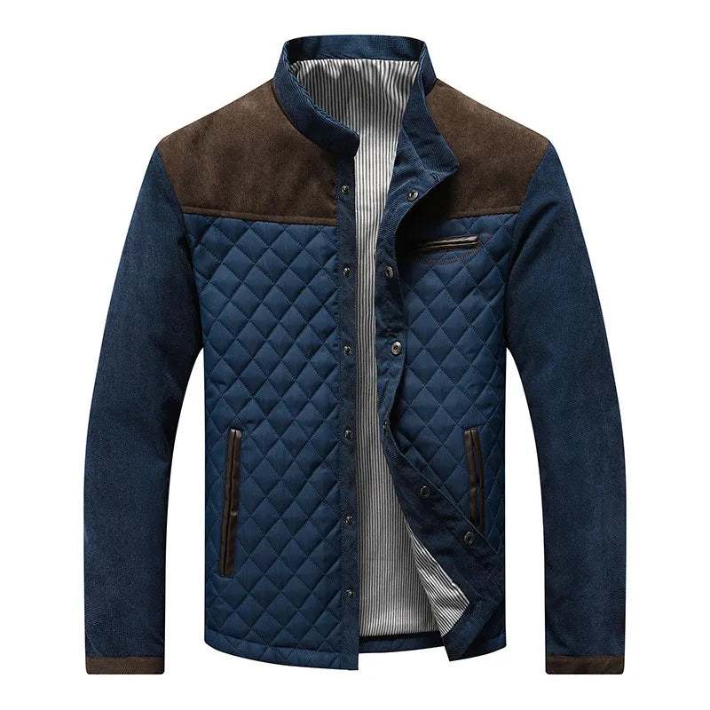 Men’s Quilted Jacket – Tailored Fit – Diamond Pattern – Stand Collar – Contrast Trim