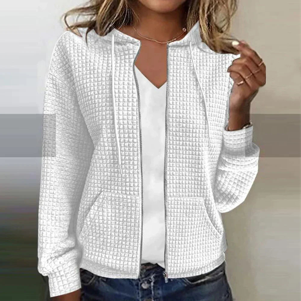 Women’s Hooded Jacket – Quilted Texture – Regular Fit – Zip Front – Casual Style