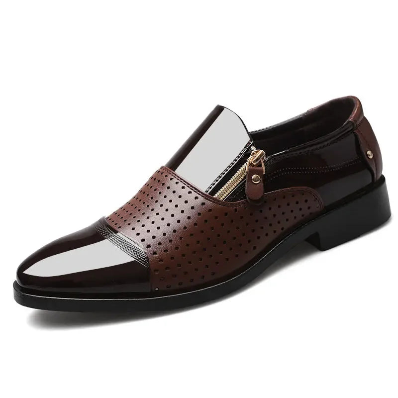 Men’s Dress Shoes - Pointed Toe - Side Zip Closure - Polished Finish - Breathable Formal Wear