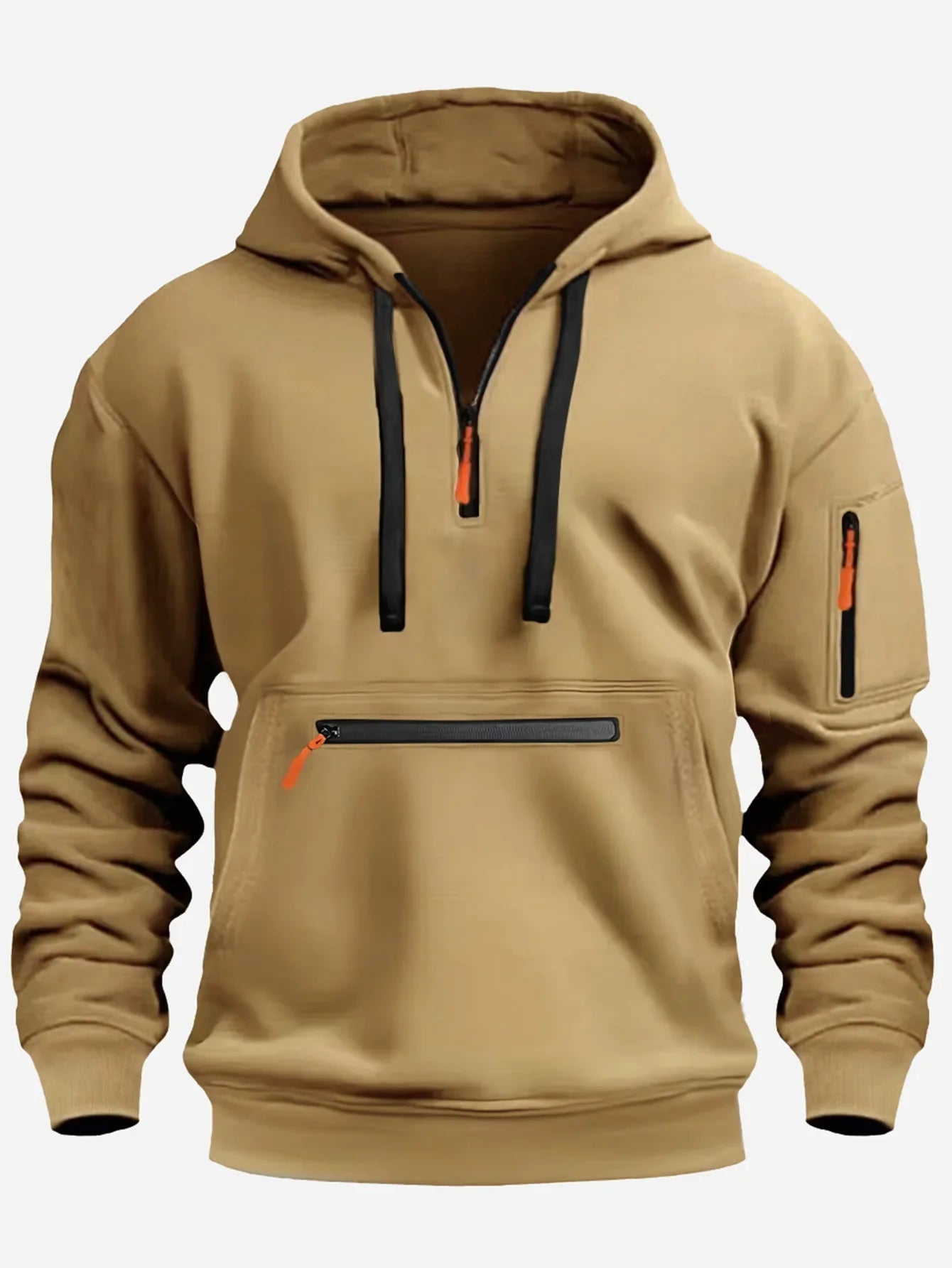 Men’s Sweatshirt – Fleece – Loose Fit – Half Zip Hooded – Ribbed Cuffs – Zip Pockets