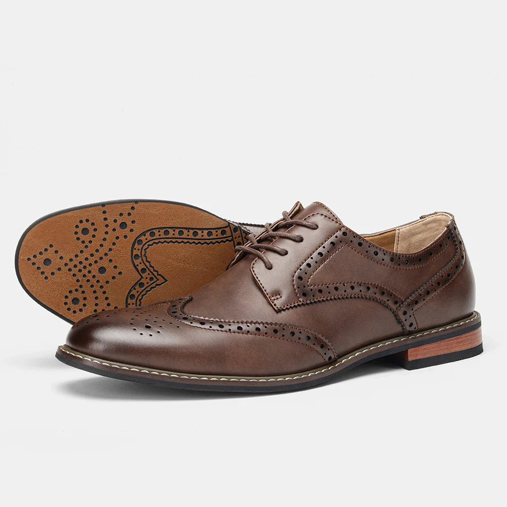 Men’s Oxford Shoes – Leather Wingtip Brogue – Retro Lace-Up Casual Outdoor Style